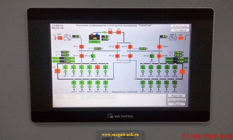 Контроль сети постоянного тока - схема оперативного тока на экране системы СЕНСОР-СМ